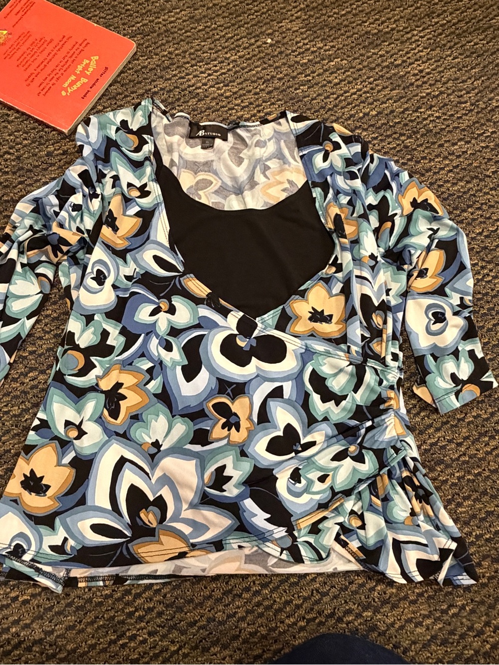 Blue Floral Wrap-Style Women’s Top